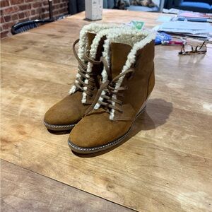 J. Crew Brown Lace-Up Boots with Shearling
